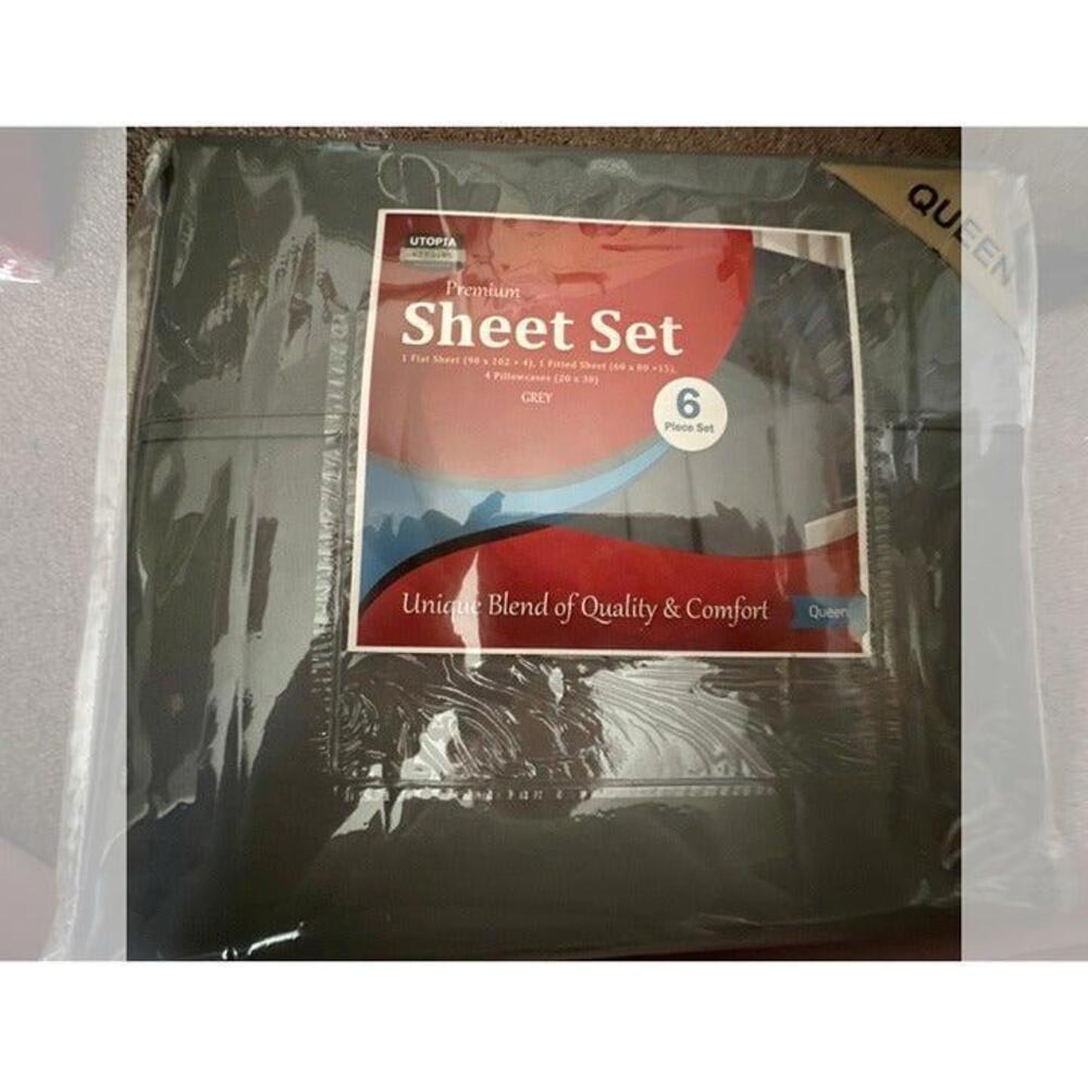 Elevate Your Bedding Experience w/ Utopia Bed Sheet Set - 6 Pieces, Sealed, Gray - Picture 1 of 3